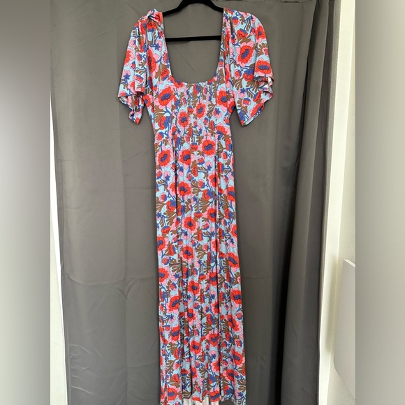 Boden Smock Detail Jersey Maxi Dress Dusty Blue Terrace Bud 10 Long - Picture 4 of 9